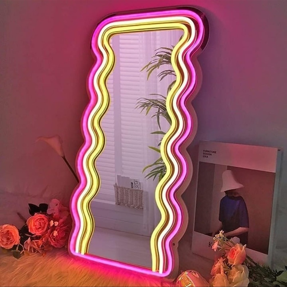 Pink and Yellow Wavy Mirror Wall Decor